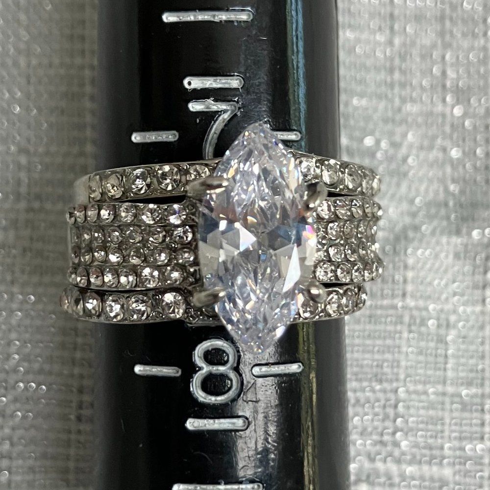 Silver Tone and 1 Carat CZ Triple Ring Size 8